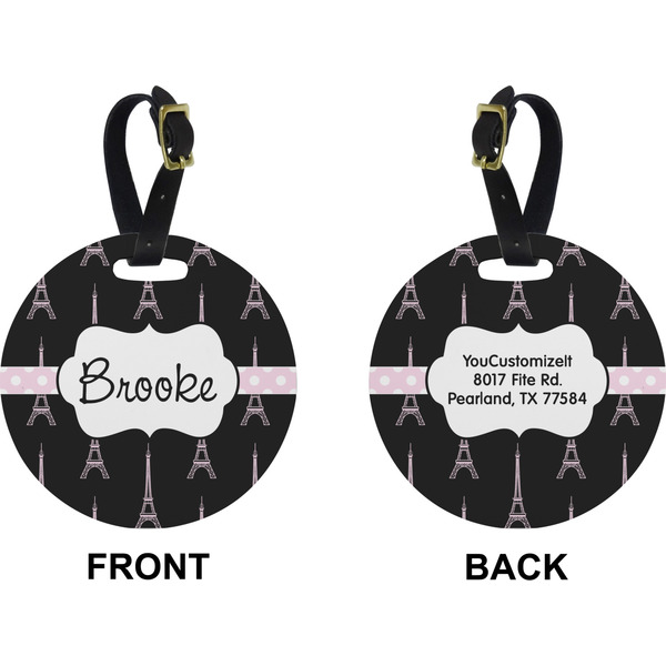 Black Eiffel Tower Circle Luggage Tag (Front + Back)