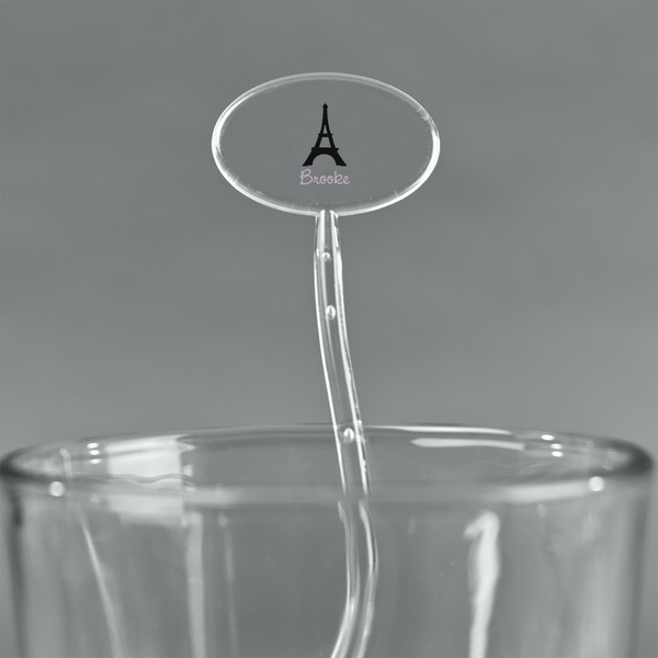 Black Eiffel Tower Clear Plastic 7" Stir Stick - Oval - Main