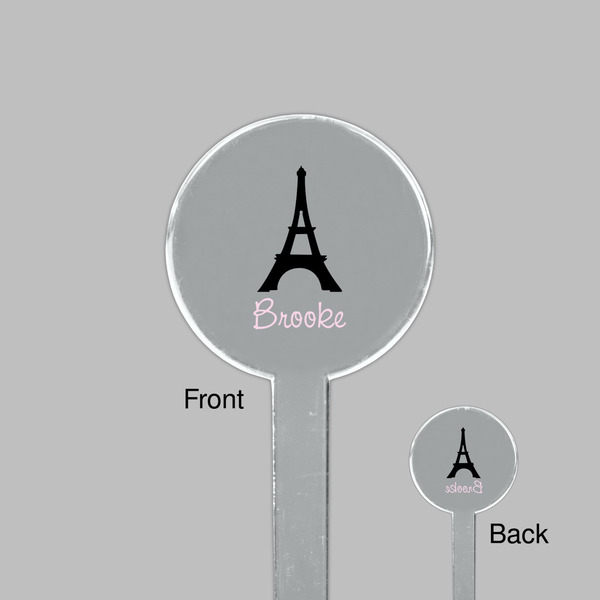 Black Eiffel Tower Clear Plastic 7" Stir Stick - Round - Front & Back