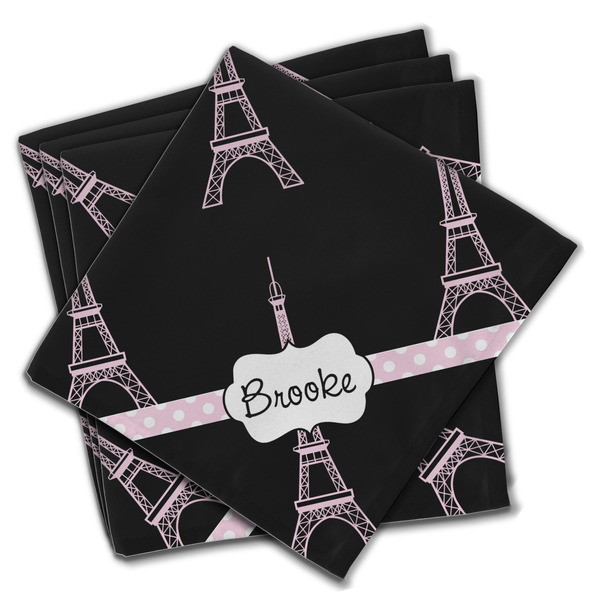 Custom Black Eiffel Tower Cloth Napkins (Set of 4) (Personalized)