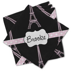 Black Eiffel Tower Cloth Cocktail Napkins - Set of 4 w/ Name or Text