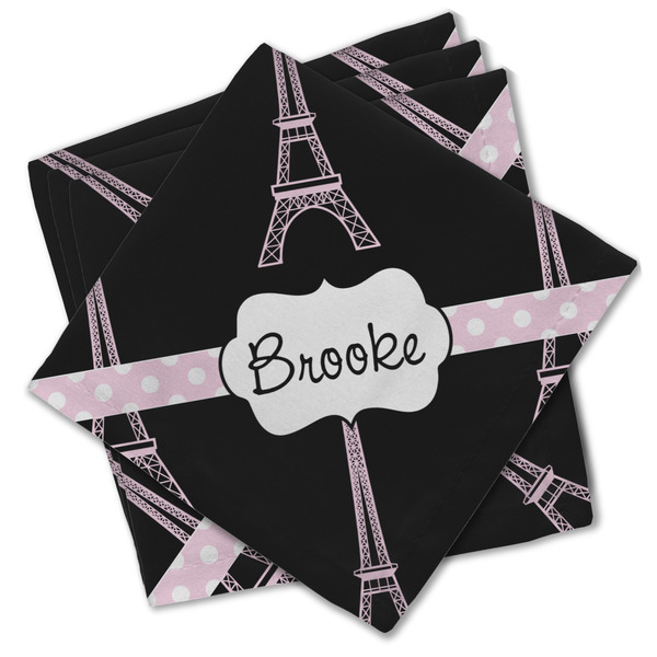 Custom Black Eiffel Tower Cloth Cocktail Napkins - Set of 4 w/ Name or Text