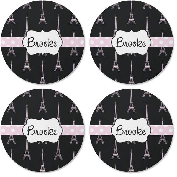 Black Eiffel Tower Coaster Round Rubber Back - Apvl