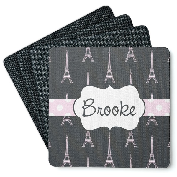 Custom Black Eiffel Tower Square Rubber Backed Coasters - Set of 4 (Personalized)