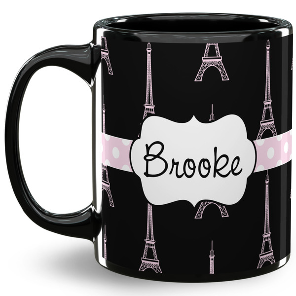 Custom Black Eiffel Tower 11 Oz Coffee Mug - Black (Personalized)