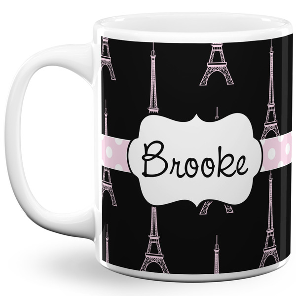 Custom Black Eiffel Tower 11 Oz Coffee Mug - White (Personalized)