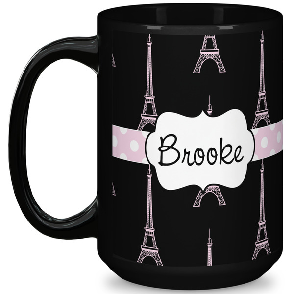 Custom Black Eiffel Tower 15 Oz Coffee Mug - Black (Personalized)
