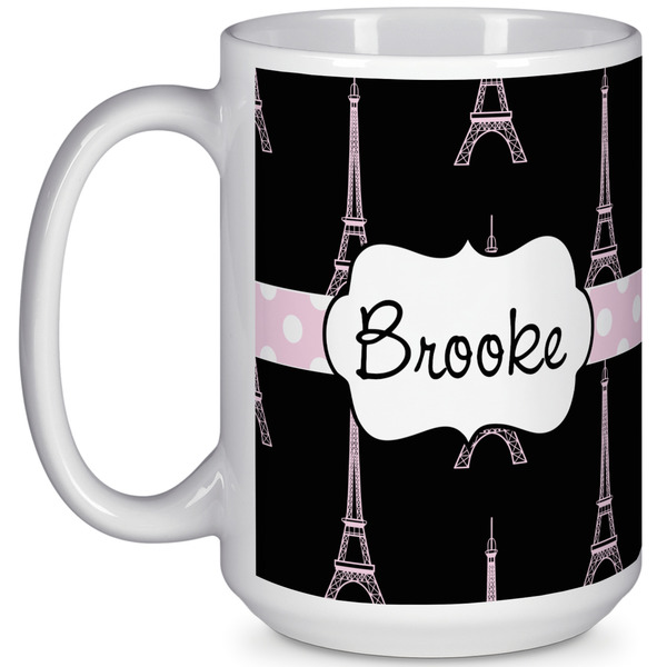 Custom Black Eiffel Tower 15 Oz Coffee Mug - White (Personalized)
