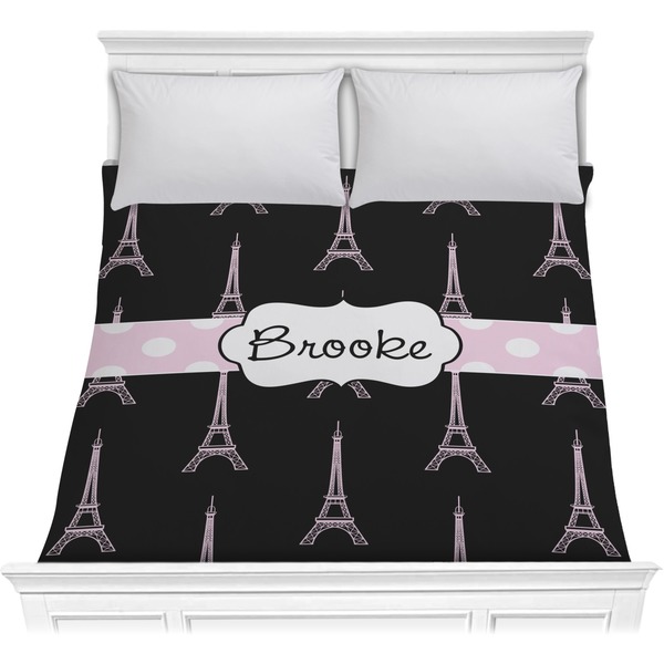 Custom Black Eiffel Tower Comforter - Full / Queen (Personalized)