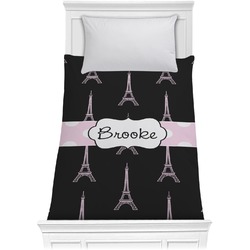 Black Eiffel Tower Comforter - Twin (Personalized)
