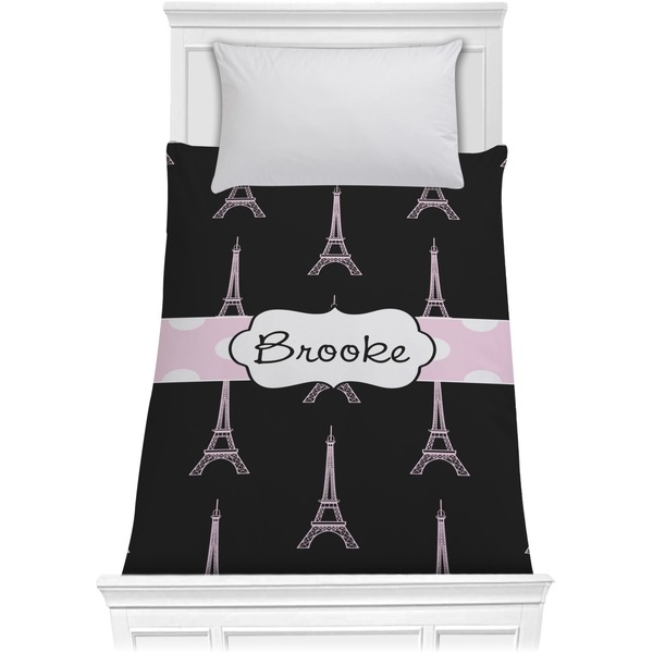 Custom Black Eiffel Tower Comforter - Twin XL (Personalized)