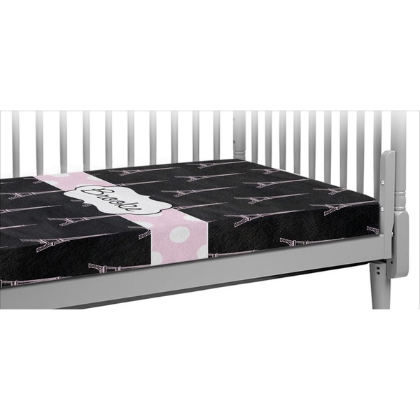 Custom Black Eiffel Tower Crib Fitted Sheet (Personalized)