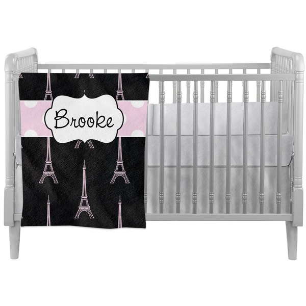 Custom Black Eiffel Tower Crib Comforter / Quilt (Personalized)