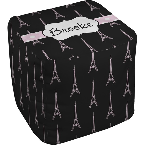 Custom Black Eiffel Tower Cube Pouf Ottoman - 18" (Personalized)