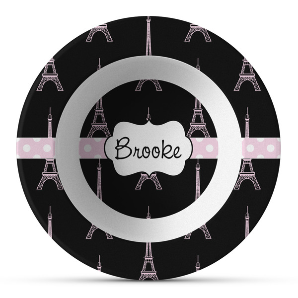 Custom Black Eiffel Tower Plastic Bowl - Microwave Safe - Composite Polymer (Personalized)