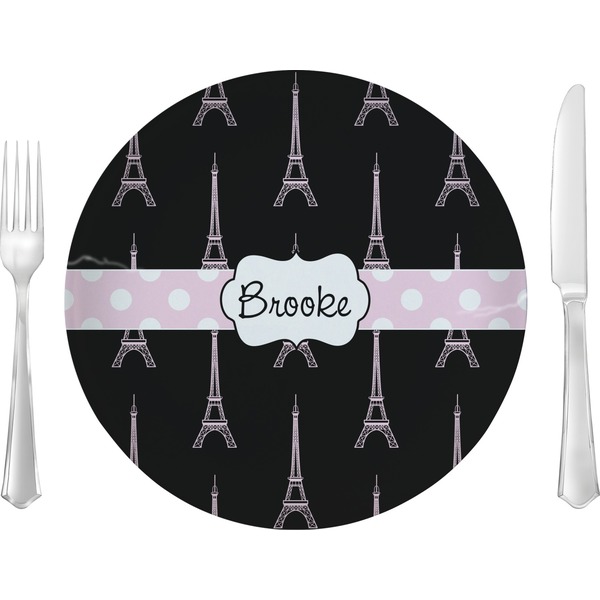 Custom Black Eiffel Tower Glass Lunch / Dinner Plate 10" (Personalized)