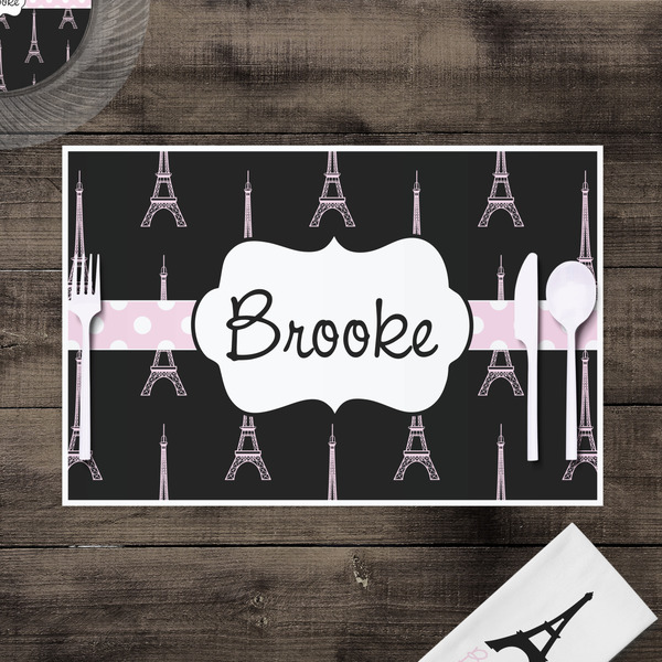 Black Eiffel Tower Disposable Paper Placemat - In Context