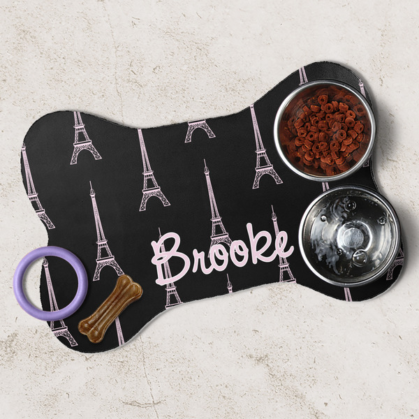 Black Eiffel Tower Dog Bone Shaped Mat Lifestyle