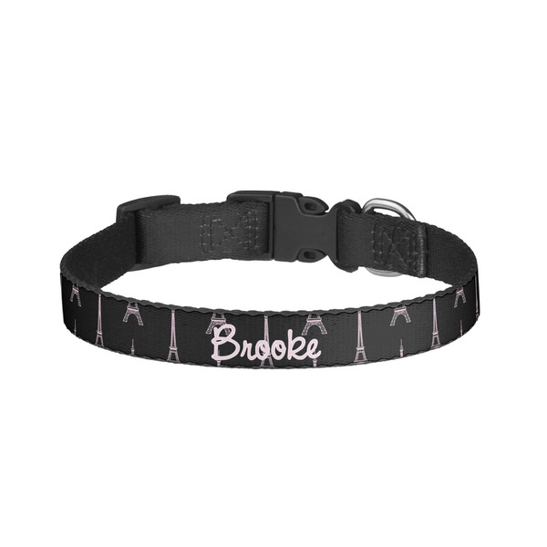 Custom Black Eiffel Tower Dog Collar - Large (Personalized)