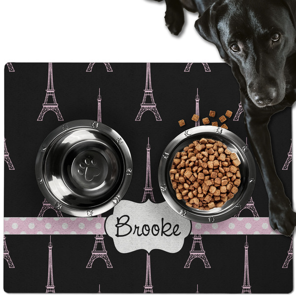 Black Eiffel Tower Dog Food Mat - Large LIFESTYLE
