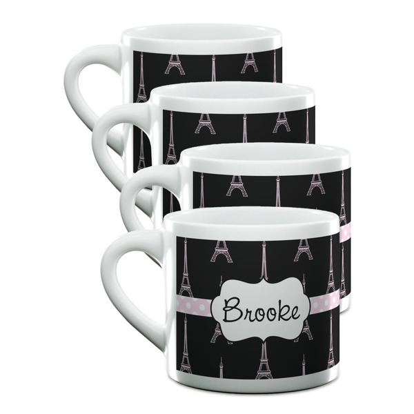 Custom Black Eiffel Tower Double Shot Espresso Cups - Set of 4 (Personalized)