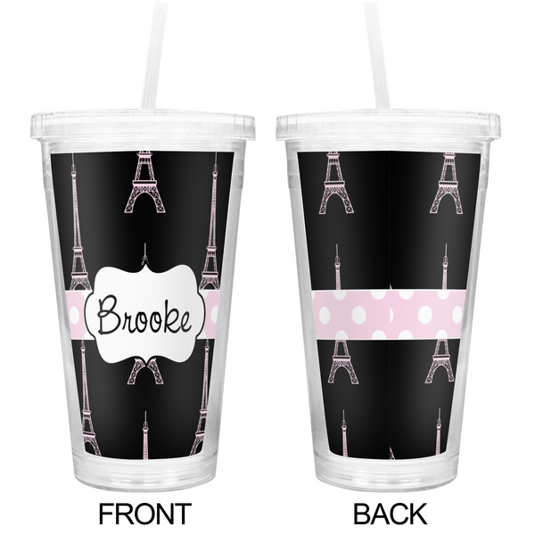 Black Eiffel Tower Double Wall Tumbler with Straw - Approval