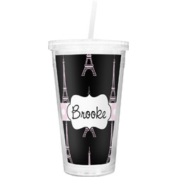 Black Eiffel Tower Double Wall Tumbler with Straw (Personalized)