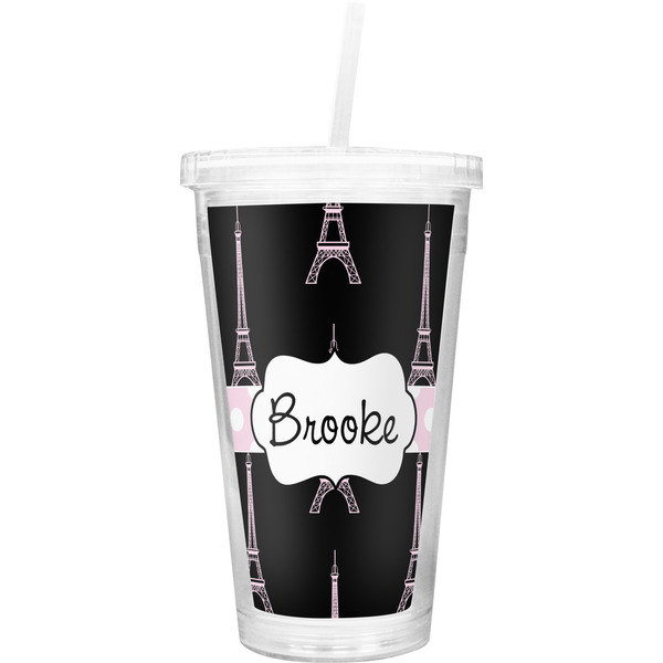 Custom Black Eiffel Tower Double Wall Tumbler with Straw (Personalized)