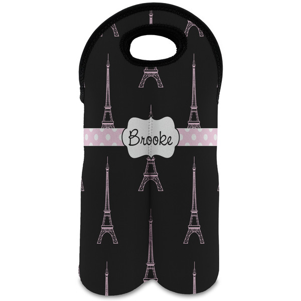 Custom Black Eiffel Tower Wine Tote Bag (2 Bottles) (Personalized)