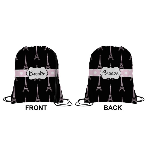 Black Eiffel Tower Drawstring Backpack Front & Back Small