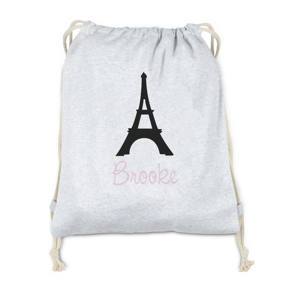 Custom Black Eiffel Tower Drawstring Backpack - Sweatshirt Fleece - Single Sided (Personalized)