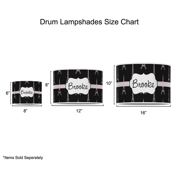 Black Eiffel Tower Drum Lampshades - Sizing Chart
