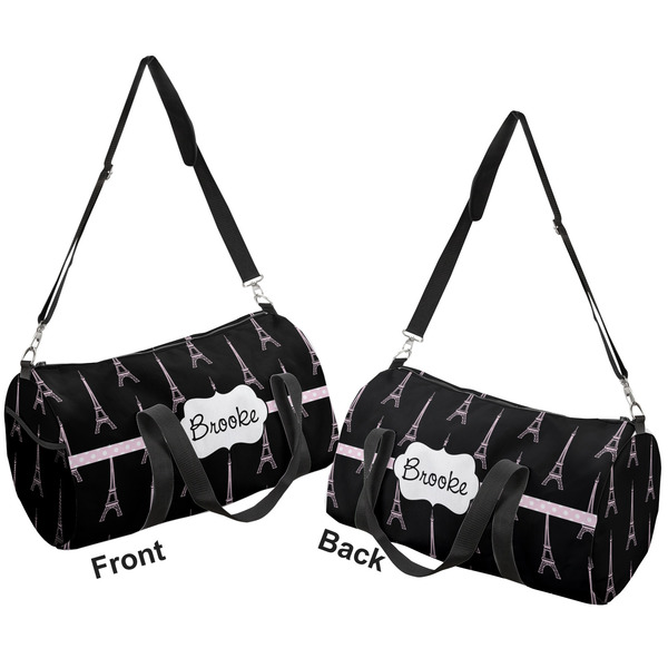 Black Eiffel Tower Duffle bag large front and back sides