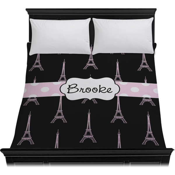 Black Eiffel Tower Duvet Cover - Queen - On Bed - No Prop