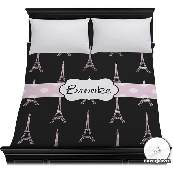 Custom Black Eiffel Tower Duvet Cover - Full / Queen (Personalized)
