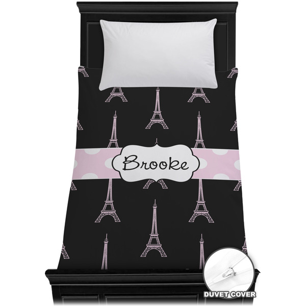 Custom Black Eiffel Tower Duvet Cover - Twin XL (Personalized)