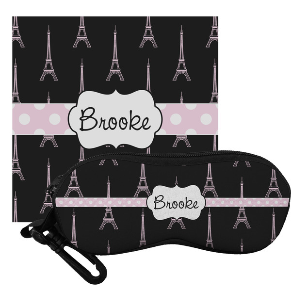 Custom Black Eiffel Tower Eyeglass Case & Cloth (Personalized)