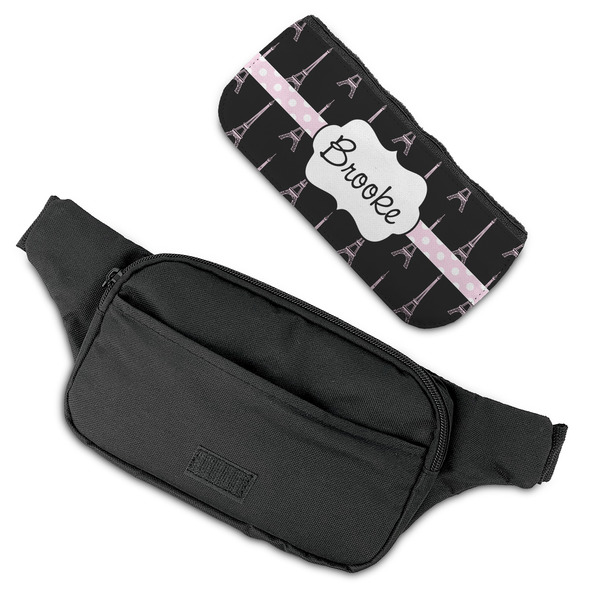Black Eiffel Tower Fanny Packs - FLAT (flap off)