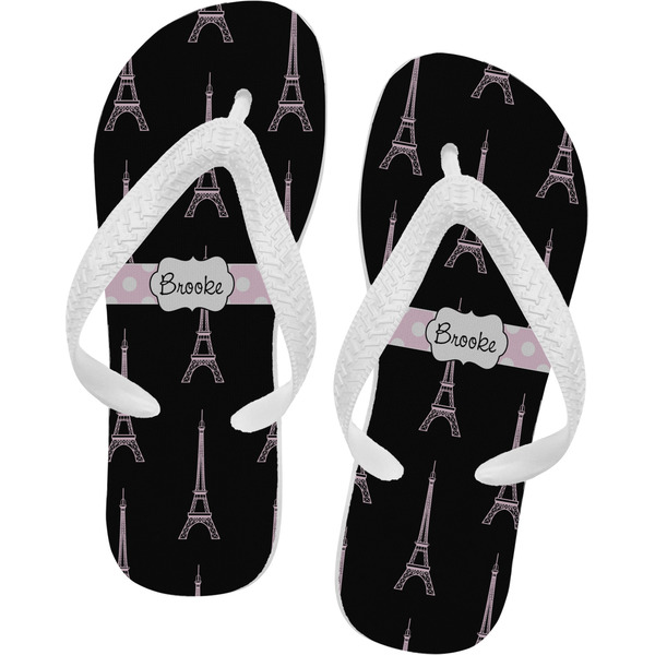 Custom Black Eiffel Tower Flip Flops - Small (Personalized)