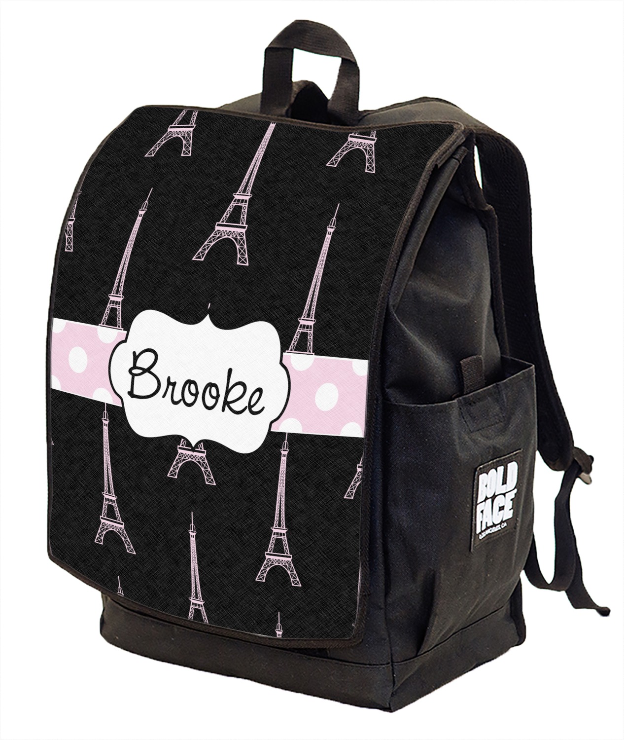 Black Eiffel Tower Backpack w/ Front Flap (Personalized) YouCustomizeIt