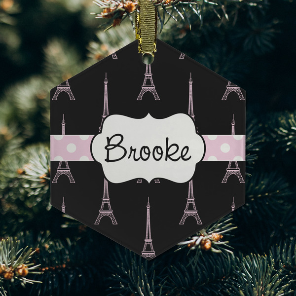 Black Eiffel Tower Frosted Glass Ornament - Hexagon (Lifestyle)
