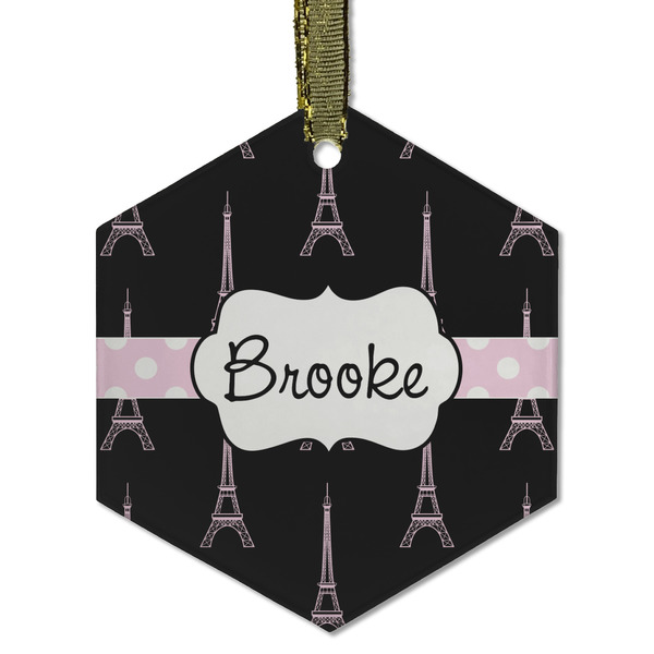 Black Eiffel Tower Frosted Glass Ornament - Hexagon