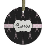 Black Eiffel Tower Flat Glass Ornament - Round w/ Name or Text