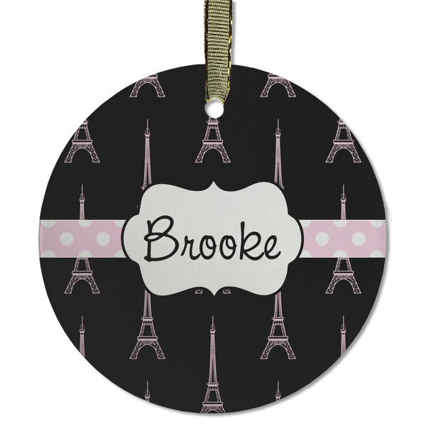 Black Eiffel Tower Frosted Glass Ornament - Round