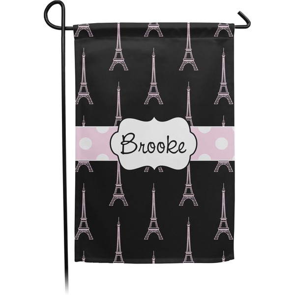 Custom Black Eiffel Tower Small Garden Flag - Double Sided w/ Name or Text