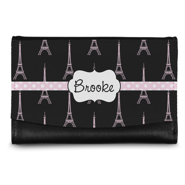 Custom Black Eiffel Tower Genuine Leather Women's Wallet - Small (Personalized)
