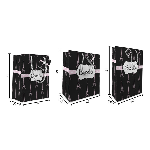 Black Eiffel Tower Gift Bags - All Sizes - Dimensions