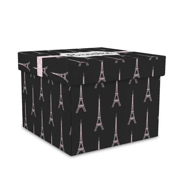 Custom Black Eiffel Tower Gift Box with Lid - Canvas Wrapped - Medium (Personalized)