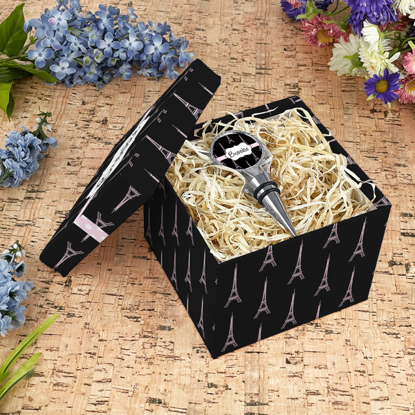 Black Eiffel Tower Gift Boxes with Lid - Canvas Wrapped - Medium - In Context