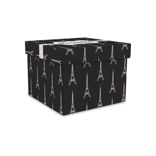Custom Black Eiffel Tower Gift Box with Lid - Canvas Wrapped - Small (Personalized)